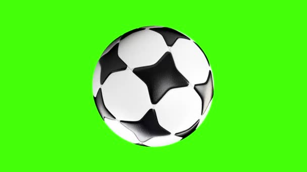 Анимация Вращающегося Футбольного Мяча Зеленом Фоне Экрана — стоковое видео