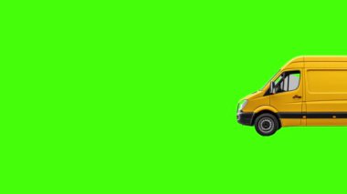 Sarı minibüs yeşil arka planda. 