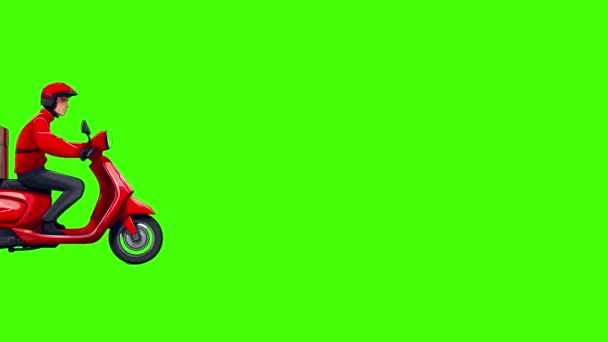 Animación Conductor Reparto Conduciendo Scooter Sobre Fondo Pantalla Verde — Vídeo de stock
