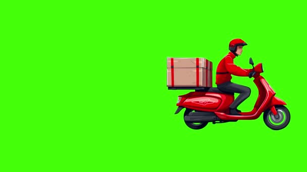 Animation Delivery Driver Driving Scooter Green Screen Background — Stock Video