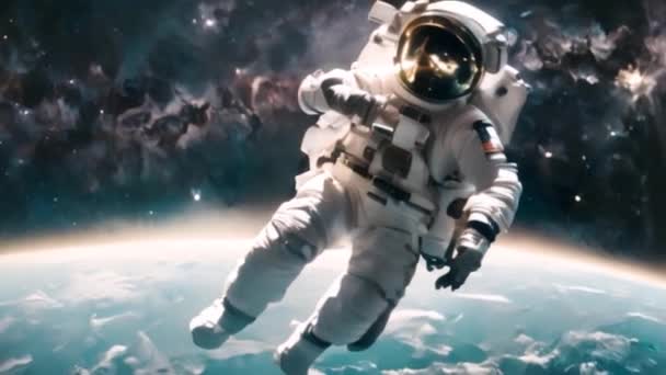 Astronaut Yttre Rymden Mot Bakgrund Planeten Jorden — Stockvideo