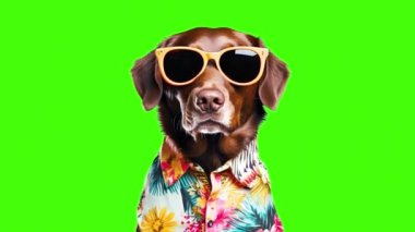 Yeşil ekranda yaz için giyinmiş komik köpek.