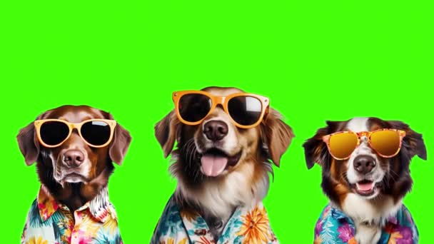 Yeşil Ekranda Yaz Için Giyinmiş Komik Köpekler — Stok video