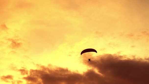 Paragliding Vliegen Zonsondergang Hemel — Stockvideo