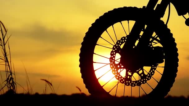 Silhouette Della Bicicletta Sfondo Tramonto — Video Stock
