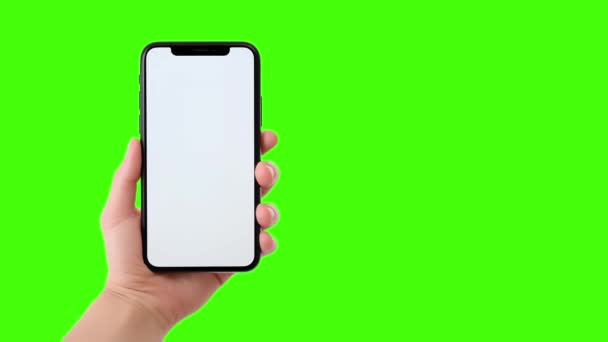 Mock Blank Mobile Phone Screens Hands Green Screen Background Inserting — Stockvideo
