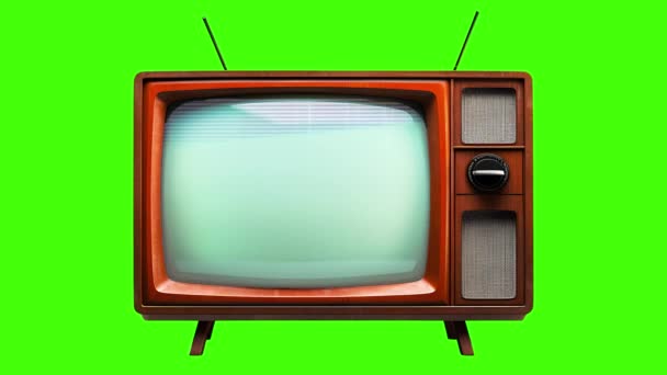 Vintage Fernseher Mit Kaputtem Bildschirm Kein Signal Auf Grünem Hintergrund — Stockvideo