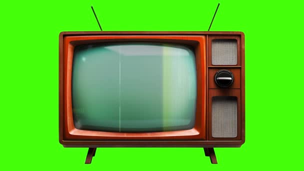 Vintage Τηλεόραση Σπασμένη Οθόνη Χωρίς Σήμα Πράσινο Φόντο Οθόνη — Αρχείο Βίντεο