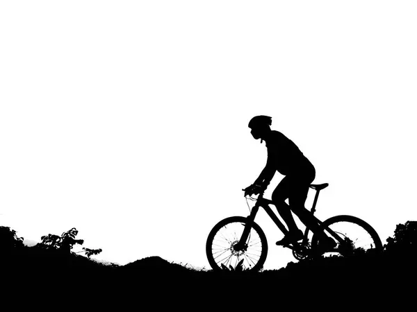 Silhueta Homem Andar Bicicleta Caminho Montanha Fotografia De Stock