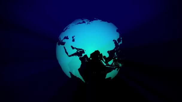 Вращающийся Голубой Земной Шар Светом Черном Фоне Глобальной Картой Анимация — стоковое видео
