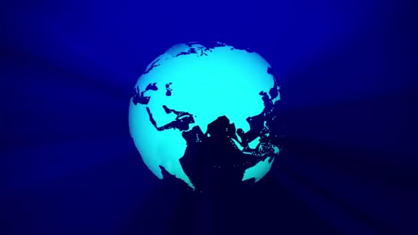 Rotating Blue Earth Globe Light Black Background Global Map Animation — Stock Video