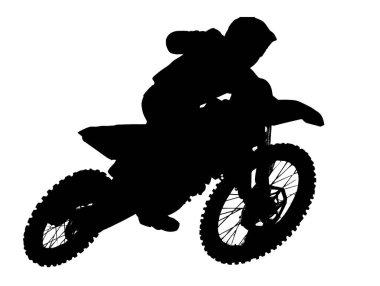 Bir motosikletlinin havada yüksek kontrastlı silueti, Motokrosun heyecanını ve heyecanını gözler önüne seriyor.