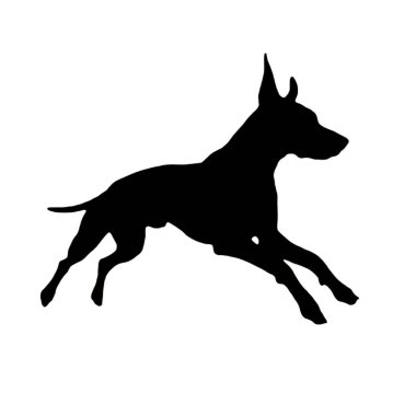 Koşan bir köpeğin siyah silueti, havadaki bir köpeğin dinamik hareketini ve enerjisini gösteriyor.