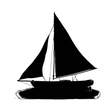 Siyah yelkenli silueti beyaz arka planda izole edildi 