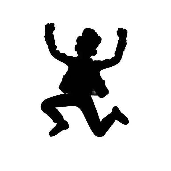 stock image Silhouette of a person jumping with arms raised, isolated on a white background, symbolizing celebration, joy, and excitement.
