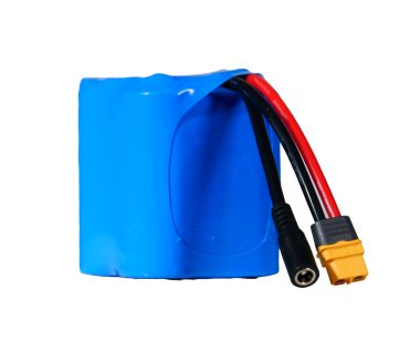 Kırmızı ve siyah kablolardan oluşan mavi lityum iyon pil paketi ve elektronik ve DIY projeleri için ideal XT60 konnektörü..