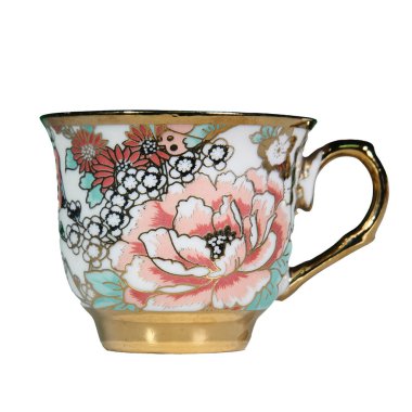 Çok güzel porselen çay fincanı. Karmaşık çiçek desenleri ve altın desenleri var. Çay meraklıları ve koleksiyoncular için ideal..