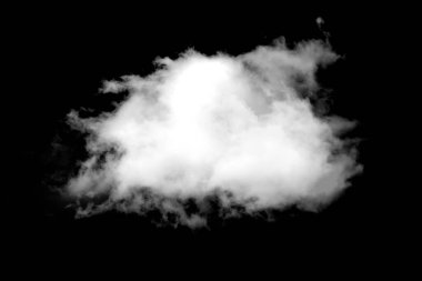 Siyah arkaplana karşı tek bir kabarık beyaz bulut, yaratıcı tasarım ve sanatsal projeler için mükemmel..