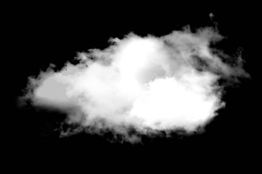 Tek bir beyaz bulutun yüksek çözünürlüklü görüntüsü siyah arkaplana karşı, yaratıcı ve sanatsal kullanım için mükemmel.
