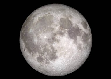 Yüksek çözünürlüklü kraterleri ve ay yüzeyini vurgulayan ayrıntılı dolunay resmi.