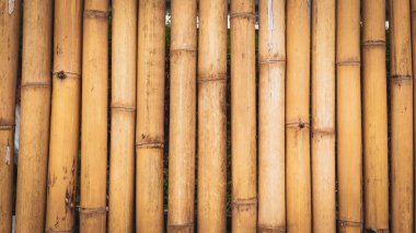 Bambu çitin detaylı görüntüsü doğal doku ve rengi gösteriyor. Çevre dostu tasarım kavramları için mükemmel..