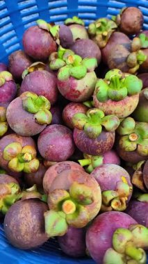 Taze mangosteen meyvesini yakın.