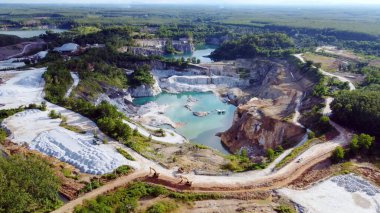 Dağlardaki gölün havadan görünüşü