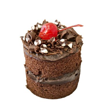 Üzerinde kiraz olan çikolatalı kekin yakın çekimi, tatlı ve fırın teması için mükemmel..