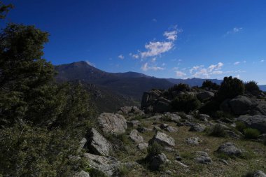 landscape view mountains rocks nature sky blue