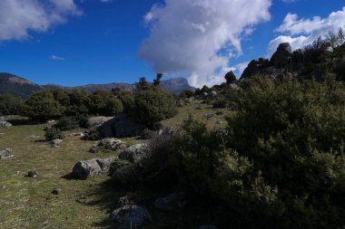 landscape view mountains rocks nature sky blue