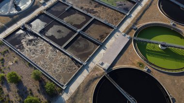 hava manzarası, manzara, manzara, köy, yukarıda, alan, yaz, çevre, doğa, açık hava, kanalizasyon arıtma tesisi, ekoloji,