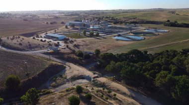 hava manzarası, manzara, manzara, köy, yukarıda, alan, yaz, çevre, doğa, açık hava, kanalizasyon arıtma tesisi, ekoloji,