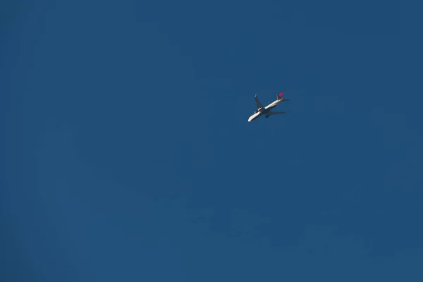 Самолет Небо Полет Транспорт Технологии Самолет Крылья Фюзеляж Голубой — стоковое фото