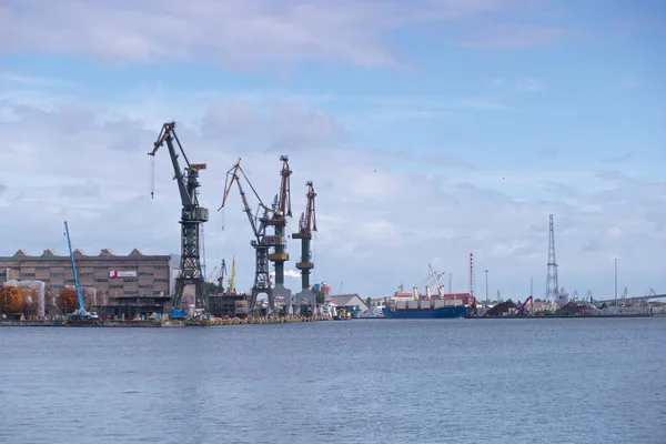 Gru Porto Porto Industriale Industria Banchina Mare Trasporto Trasporto Acqua — Foto Stock