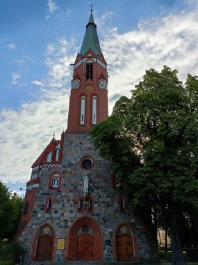 Kilise, din, Hıristiyanlık, kule, çan kulesi, giriş, gökyüzü, bulutlar, ağaç, Sopot, şehir,