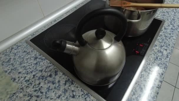 Kettle Water Cooking Whistle Steam Kitchen Boiling Water Handle Metal — Stock Video