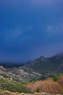 Dağlar doğa manzarası ağaçlar kayalar Navacerrada Madde Taşları sonbahar doğa