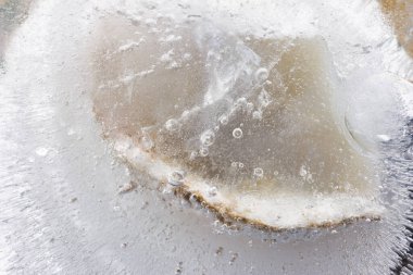 Buz renginde donmuş su buz hava kabarcıkları soyutlama güzel arkaplan deseni şeffaf görüntü
