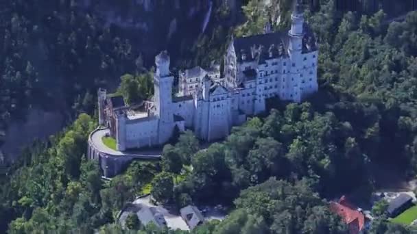 Neuschwanstein Castle Bird Eye View Architecture Sunny Weather Architecture Travel — ストック動画