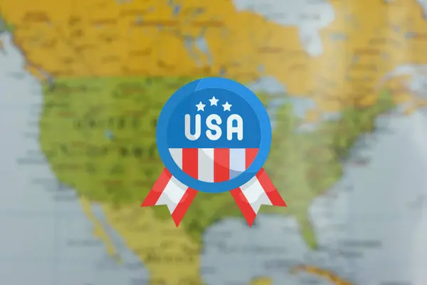 united states map in blurry shot on map background symbols and colors related to united states