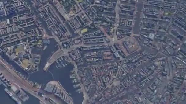 Amsterdam Hollanda Nın Güneşli Hava Mimarisi Turizminde Kente Kuş Bakışı — Stok video