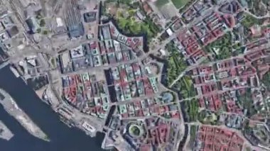 İsveç Göteborg 'un güneşli hava mimarisi turizminde şehre kuş bakışı bakış açısı