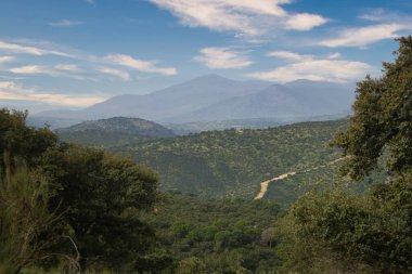 Baharda Madrid yakınlarındaki İspanyol Sierra de Guadarrama dağlarında doğa manzarası