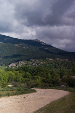 Güneşli bir günde bahar manzaralı dağ manzarası