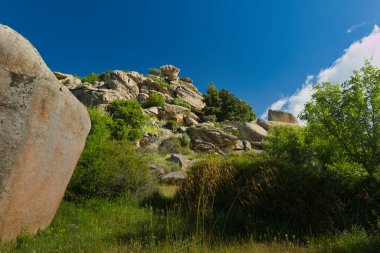 Madrid, İspanya yakınlarında güneşli bir günde bahar dağı manzarası