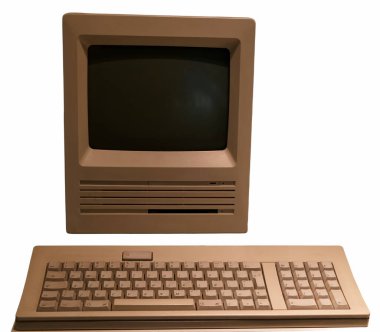 20. yüzyıldan kalma antika bir bilgisayar. Bir ekranda ekranı olan bir set.