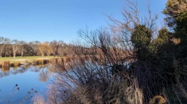 Madrid yakınlarında güneşli bir günde golf sahasının manzarası