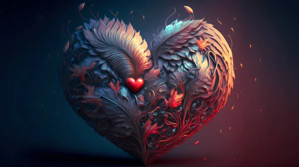 Feather Heart Valentine Card Love Background Rendering - Stok İmaj