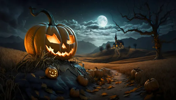 Jack Lanterns Graveyard Spooky Night Illustration — 스톡 사진