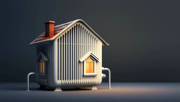 家の形での家庭用暖房ラジエーター 3Dイラスト — ストック写真